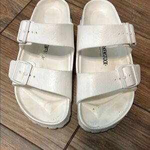 Birkenstock White Sandals with Adjustable Straps and Molded Footbed